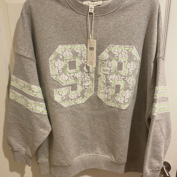 L*Space Gray Sweatshirt with Lace Floral Design - Picture 2 of 5
